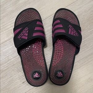 Adidas Women's Black and Purple Slide Sandals